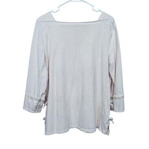 Talbots cotton light pink blouse long sleeve shirt with decorative bows size L